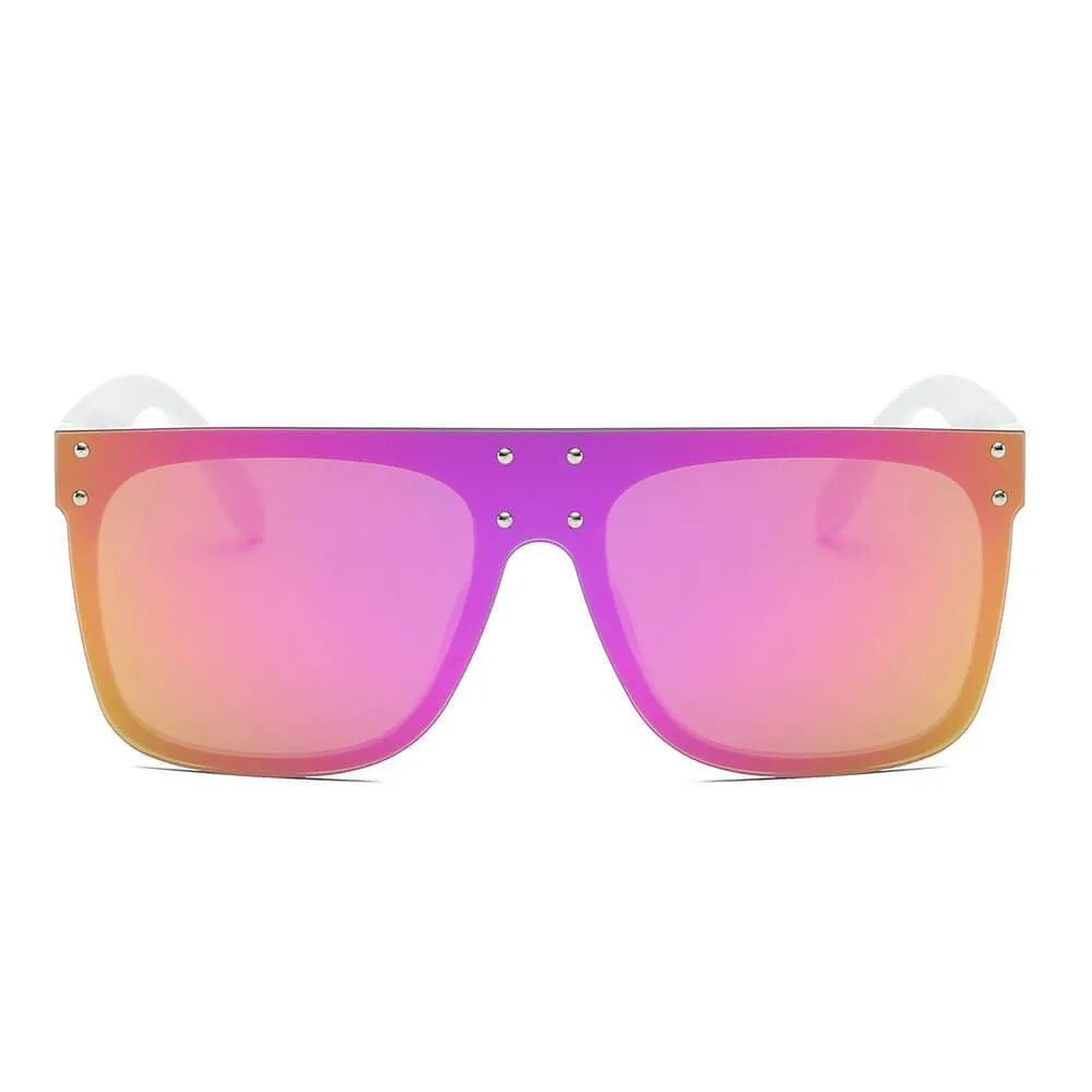 AKRON | S2060 - Flat Top Oversize Mirrored Square Sunglasses Circle