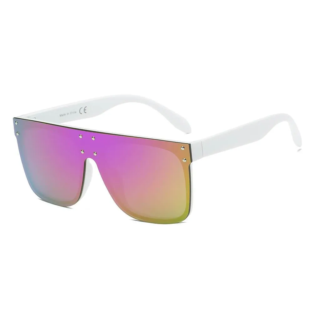 AKRON | S2060 - Flat Top Oversize Mirrored Square Sunglasses Circle