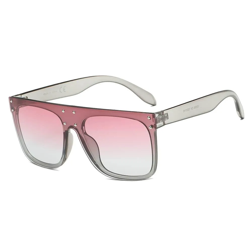 AKRON | S2060 - Flat Top Oversize Mirrored Square Sunglasses Circle