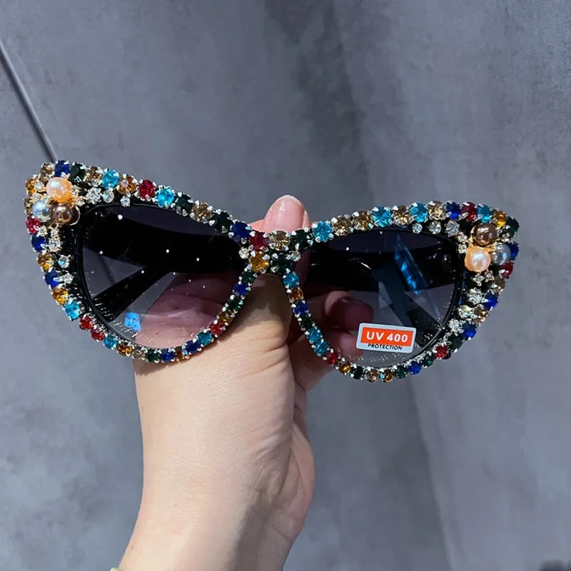 Cat eyes Sunglasses Oversized Sun Glasses Luxury Crystal Retro Shades For Women