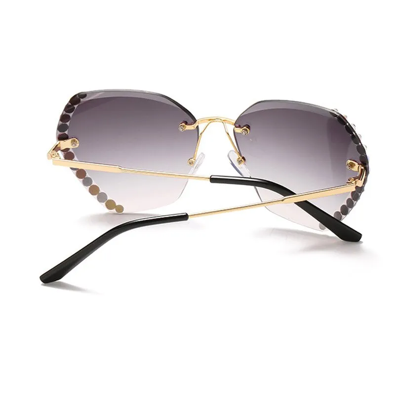 Crystal Diamond Rimless Sunglasses Clear Gradient