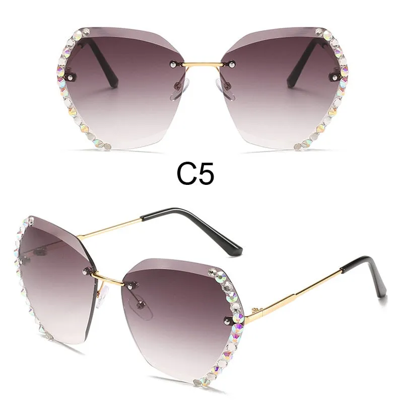 Crystal Diamond Rimless Sunglasses Clear Gradient