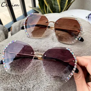 Crystal Diamond Rimless Sunglasses Clear Gradient