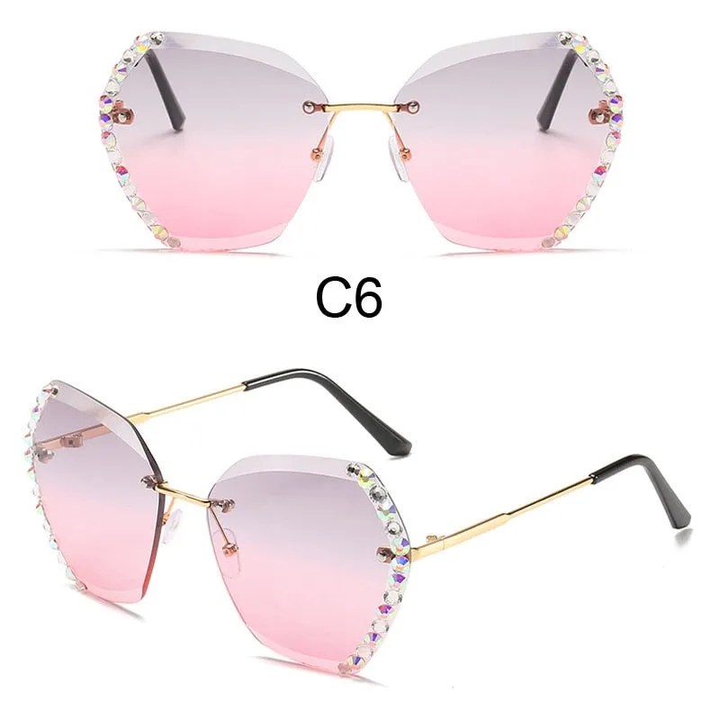 Crystal Diamond Rimless Sunglasses Clear Gradient