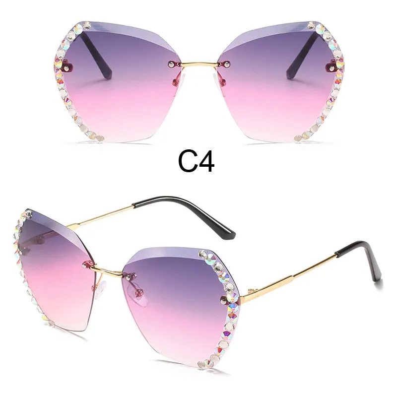 Crystal Diamond Rimless Sunglasses Clear Gradient