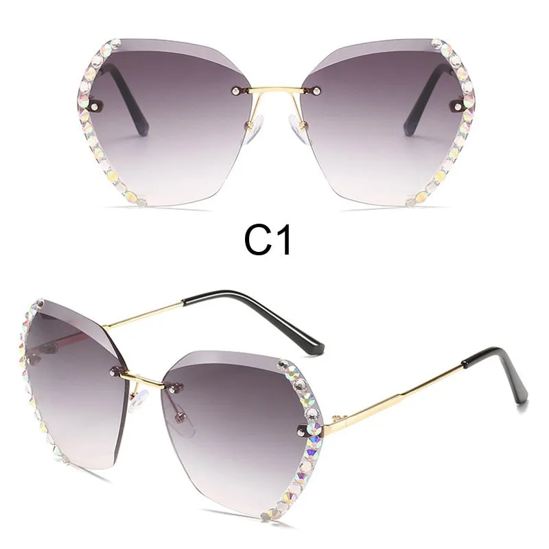 Crystal Diamond Rimless Sunglasses Clear Gradient