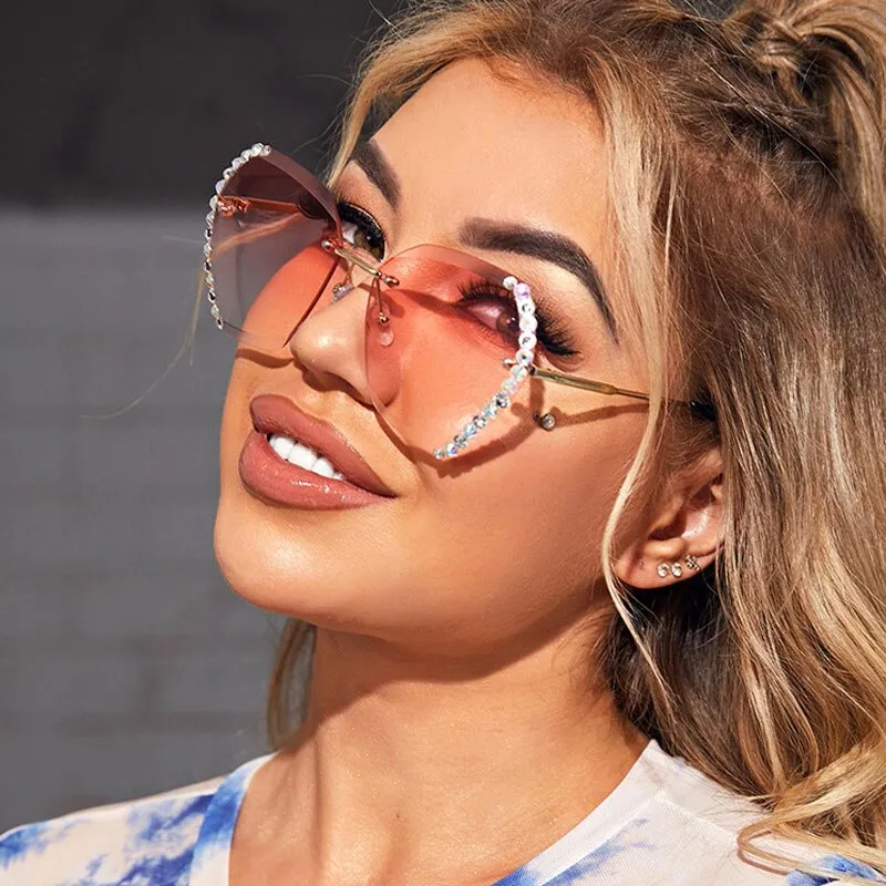 Crystal Diamond Rimless Sunglasses Clear Gradient