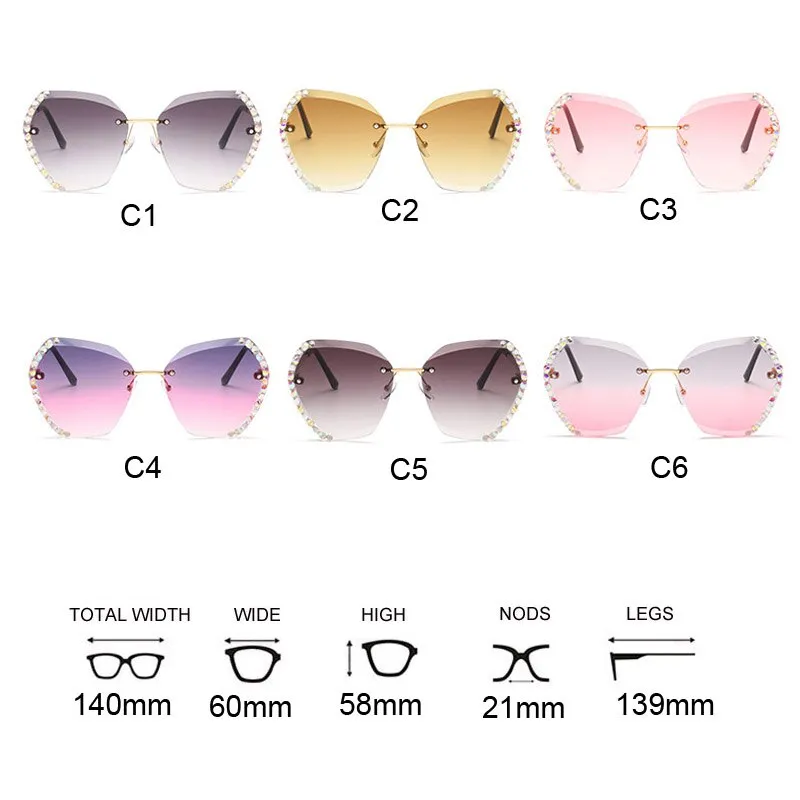 Crystal Diamond Rimless Sunglasses Clear Gradient