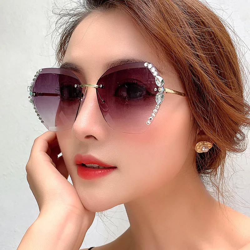 Crystal Diamond Rimless Sunglasses Clear Gradient