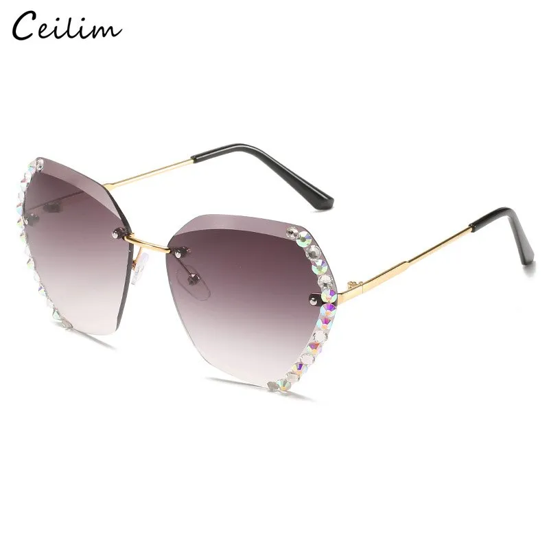 Crystal Diamond Rimless Sunglasses Clear Gradient