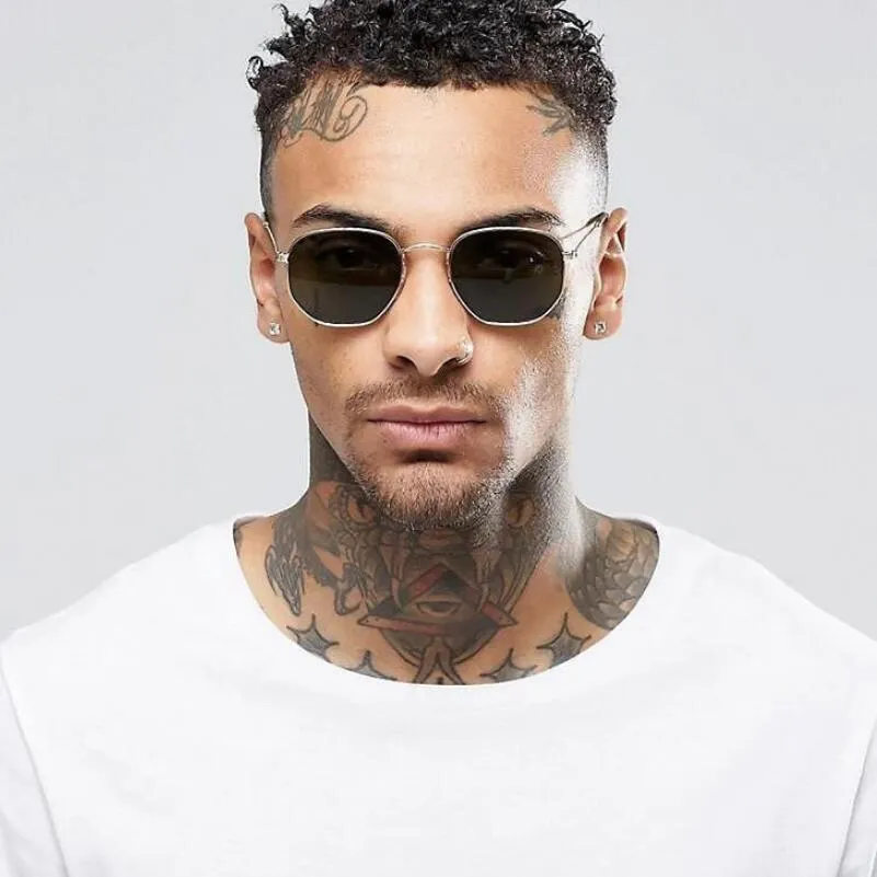 Fashion Sunglasses Women Brand Designer Small Frame Polygon Clear Lens Men Vintage Sun Glasses Hexagon Metal
