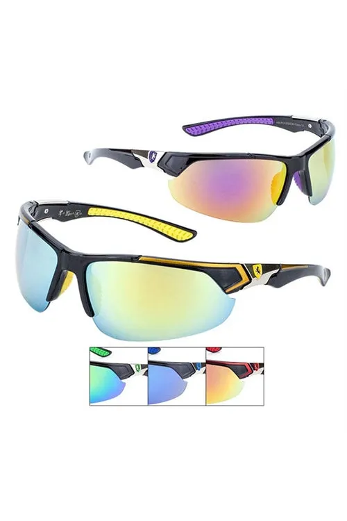 FF-KN-P01002-CM-KHAN SEMI-RIMLESS SPORTS COLOR MIRROR SUNGLASSES WHOLESALE-12PCS