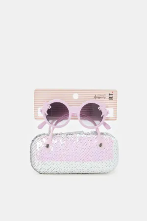 Girls Round Sunglasses With Sequin Embellished Case