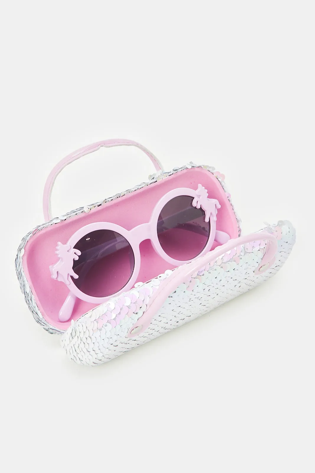 Girls Round Sunglasses With Sequin Embellished Case