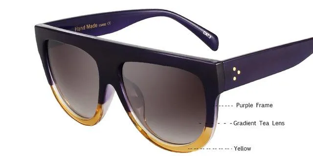 KEHU Woman Flat Top Oversized Sun Glasses Cat Eye Sunglasses Brand Designer De Sol K9250