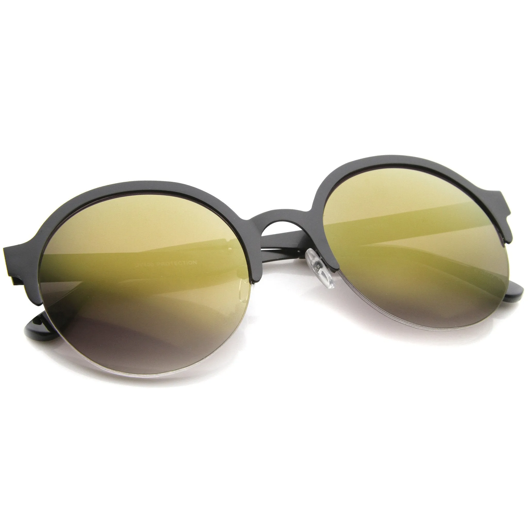 Modern Round Half Frame Mirrored Lens Sunglasses A221