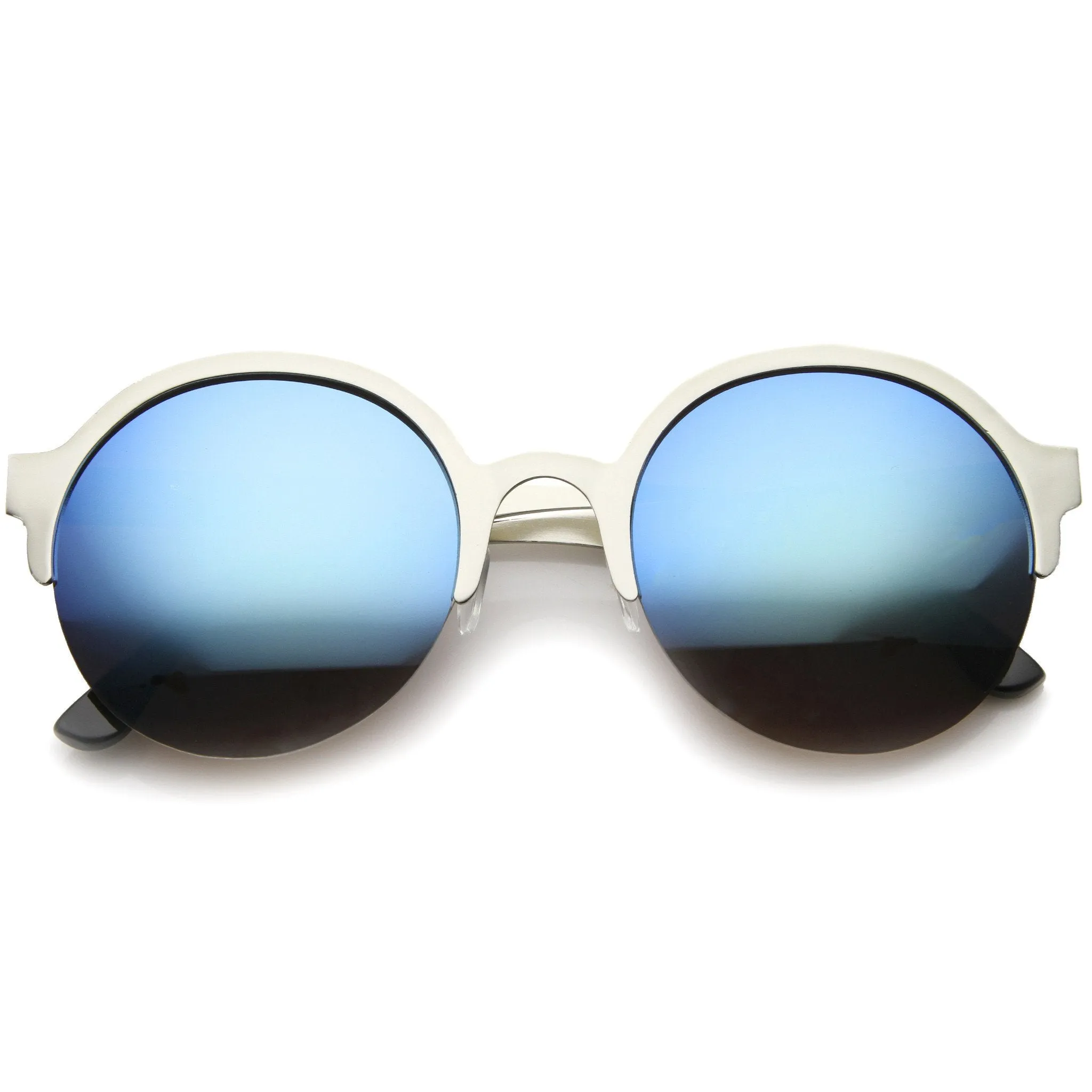 Modern Round Half Frame Mirrored Lens Sunglasses A221