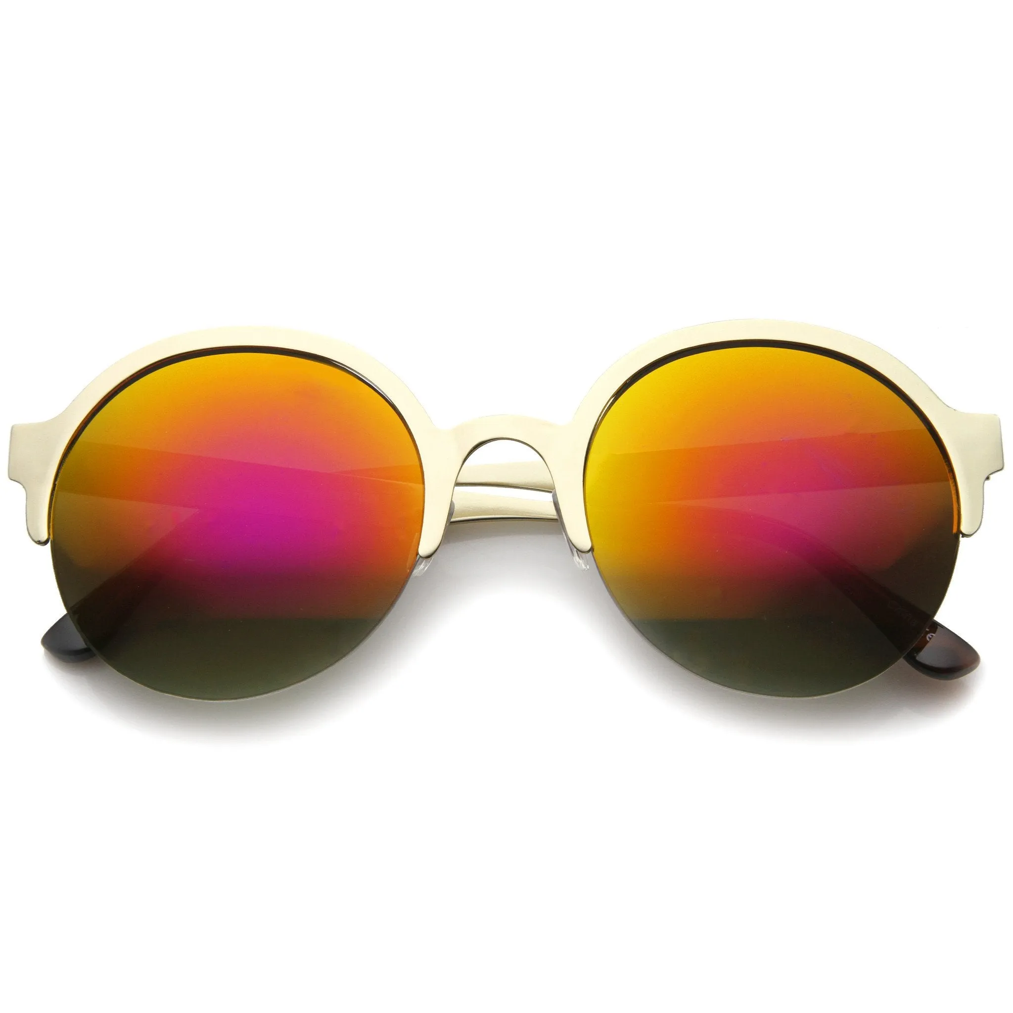 Modern Round Half Frame Mirrored Lens Sunglasses A221