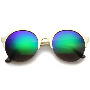 Modern Round Half Frame Mirrored Lens Sunglasses A221