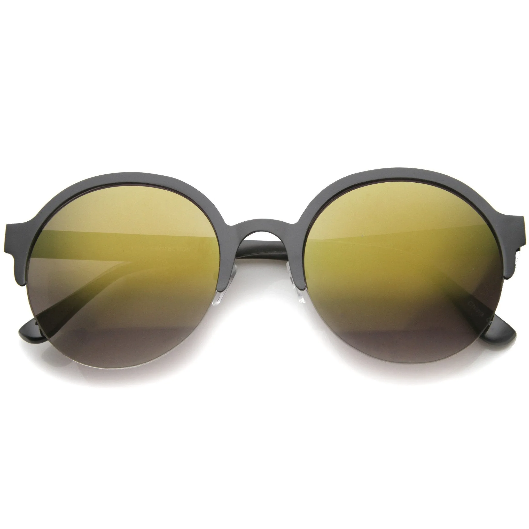 Modern Round Half Frame Mirrored Lens Sunglasses A221
