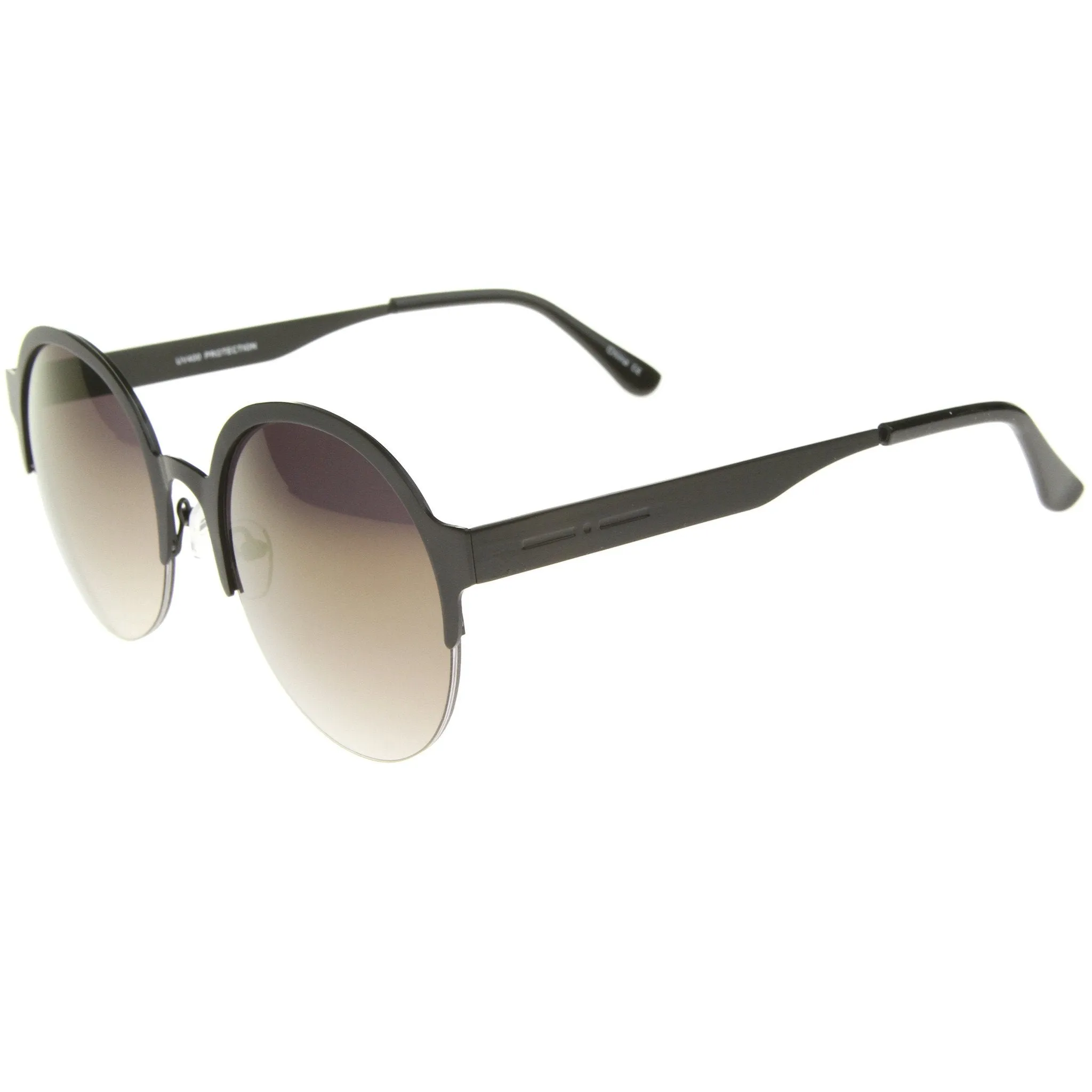 Modern Round Half Frame Mirrored Lens Sunglasses A221