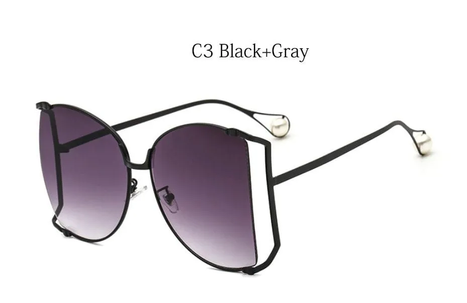 New Brand Pearls Half Round Sunglasses Women Fashion Big Frame Gradient Sun Glasses Female Oculos Unisex Eyewear
