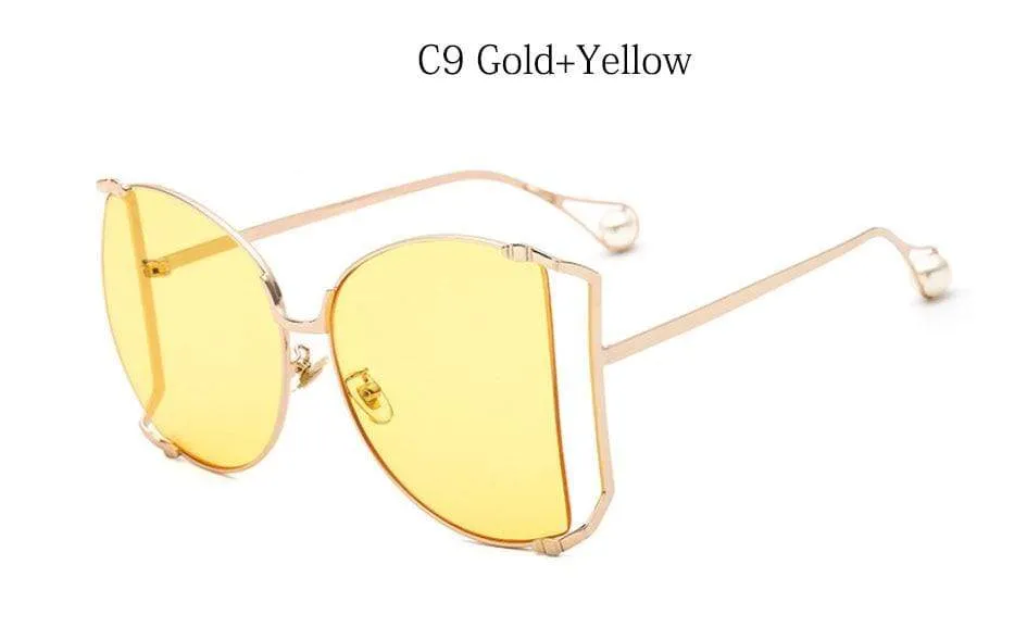 New Brand Pearls Half Round Sunglasses Women Fashion Big Frame Gradient Sun Glasses Female Oculos Unisex Eyewear
