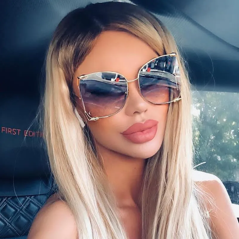 New Brand Pearls Half Round Sunglasses Women Fashion Big Frame Gradient Sun Glasses Female Oculos Unisex Eyewear