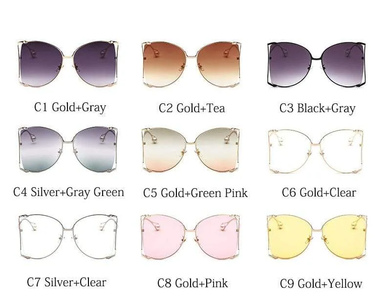 New Brand Pearls Half Round Sunglasses Women Fashion Big Frame Gradient Sun Glasses Female Oculos Unisex Eyewear