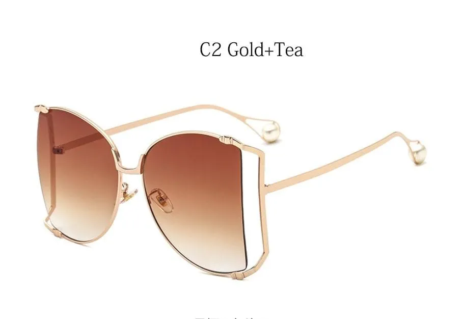 New Brand Pearls Half Round Sunglasses Women Fashion Big Frame Gradient Sun Glasses Female Oculos Unisex Eyewear