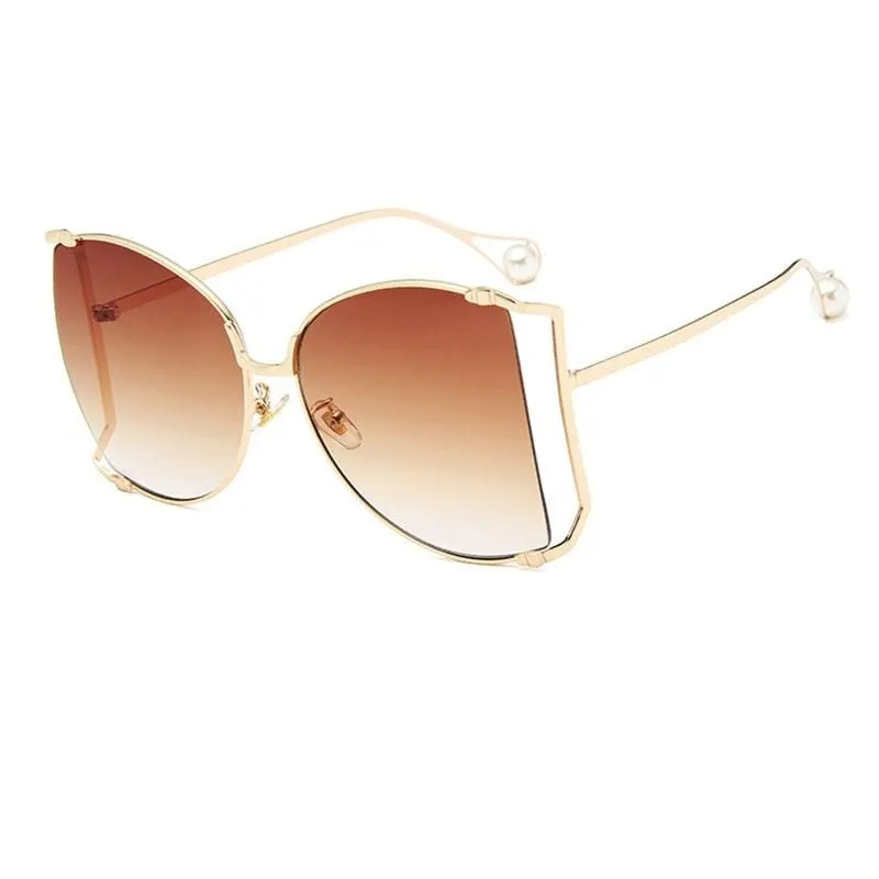 New Brand Pearls Half Round Sunglasses Women Fashion Big Frame Gradient Sun Glasses Female Oculos Unisex Eyewear
