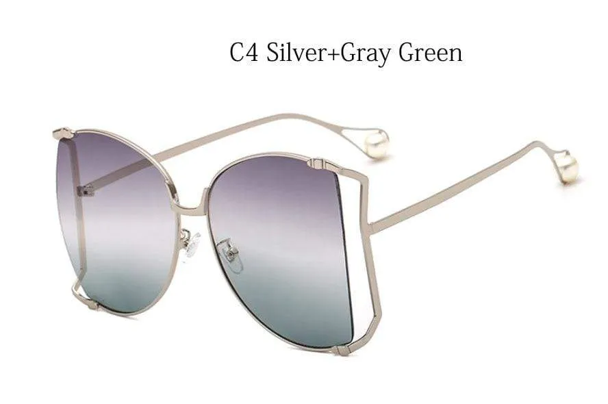 New Brand Pearls Half Round Sunglasses Women Fashion Big Frame Gradient Sun Glasses Female Oculos Unisex Eyewear