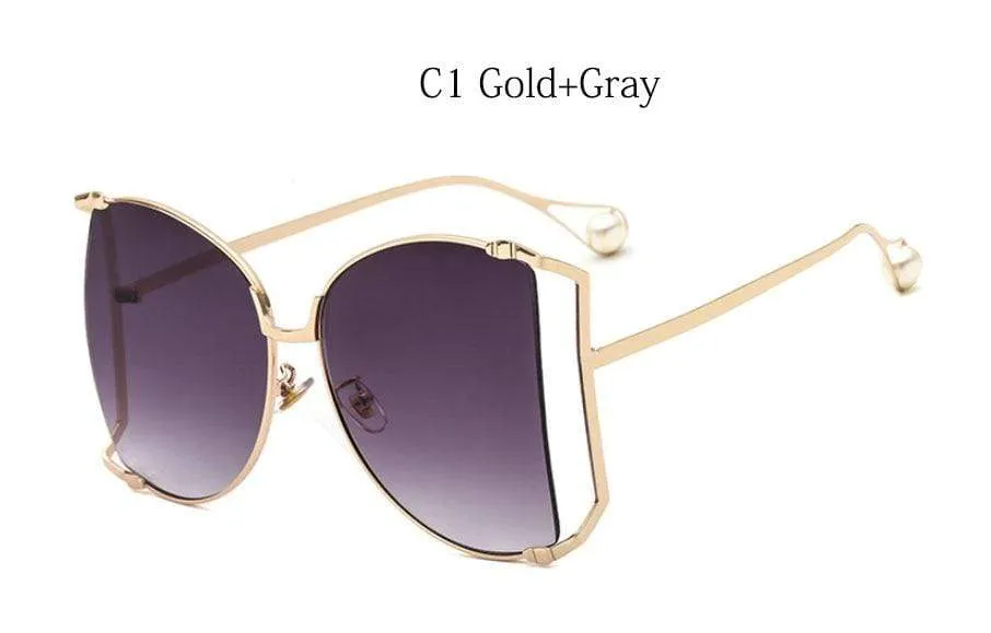 New Brand Pearls Half Round Sunglasses Women Fashion Big Frame Gradient Sun Glasses Female Oculos Unisex Eyewear