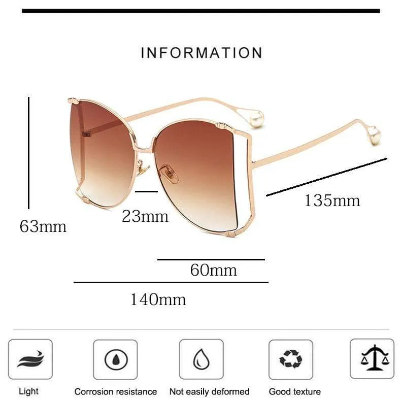 New Brand Pearls Half Round Sunglasses Women Fashion Big Frame Gradient Sun Glasses Female Oculos Unisex Eyewear