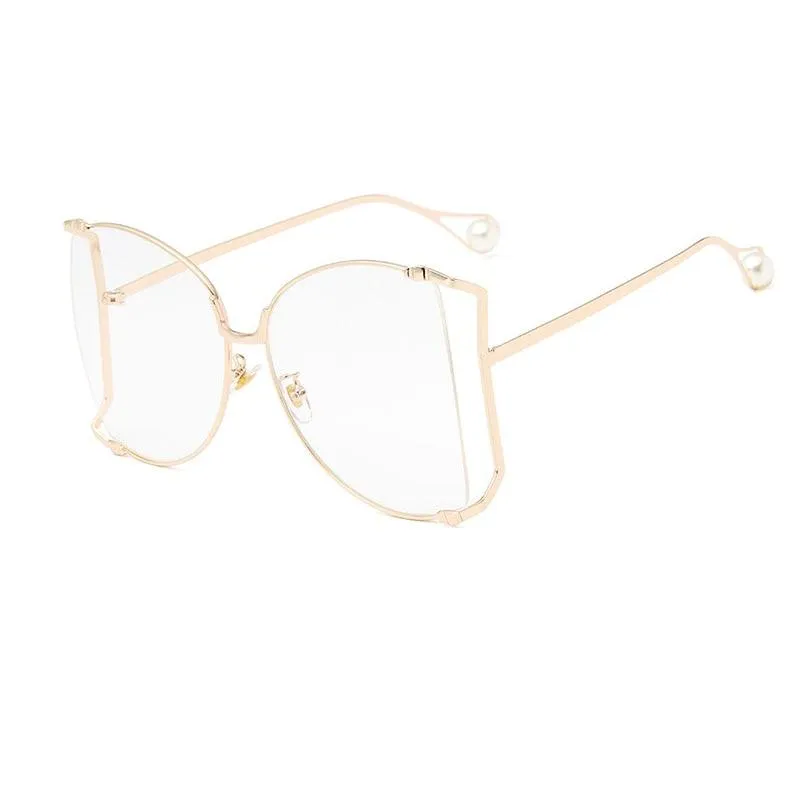 New Brand Pearls Half Round Sunglasses Women Fashion Big Frame Gradient Sun Glasses Female Oculos Unisex Eyewear