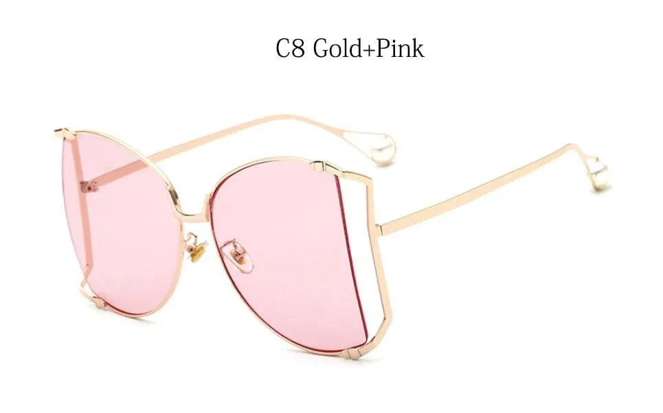 New Brand Pearls Half Round Sunglasses Women Fashion Big Frame Gradient Sun Glasses Female Oculos Unisex Eyewear