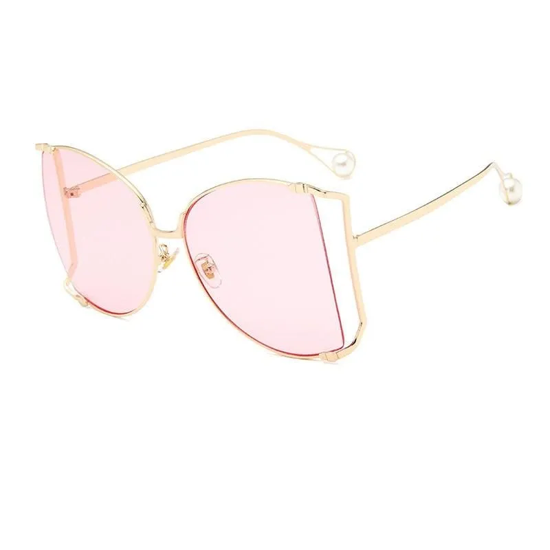 New Brand Pearls Half Round Sunglasses Women Fashion Big Frame Gradient Sun Glasses Female Oculos Unisex Eyewear