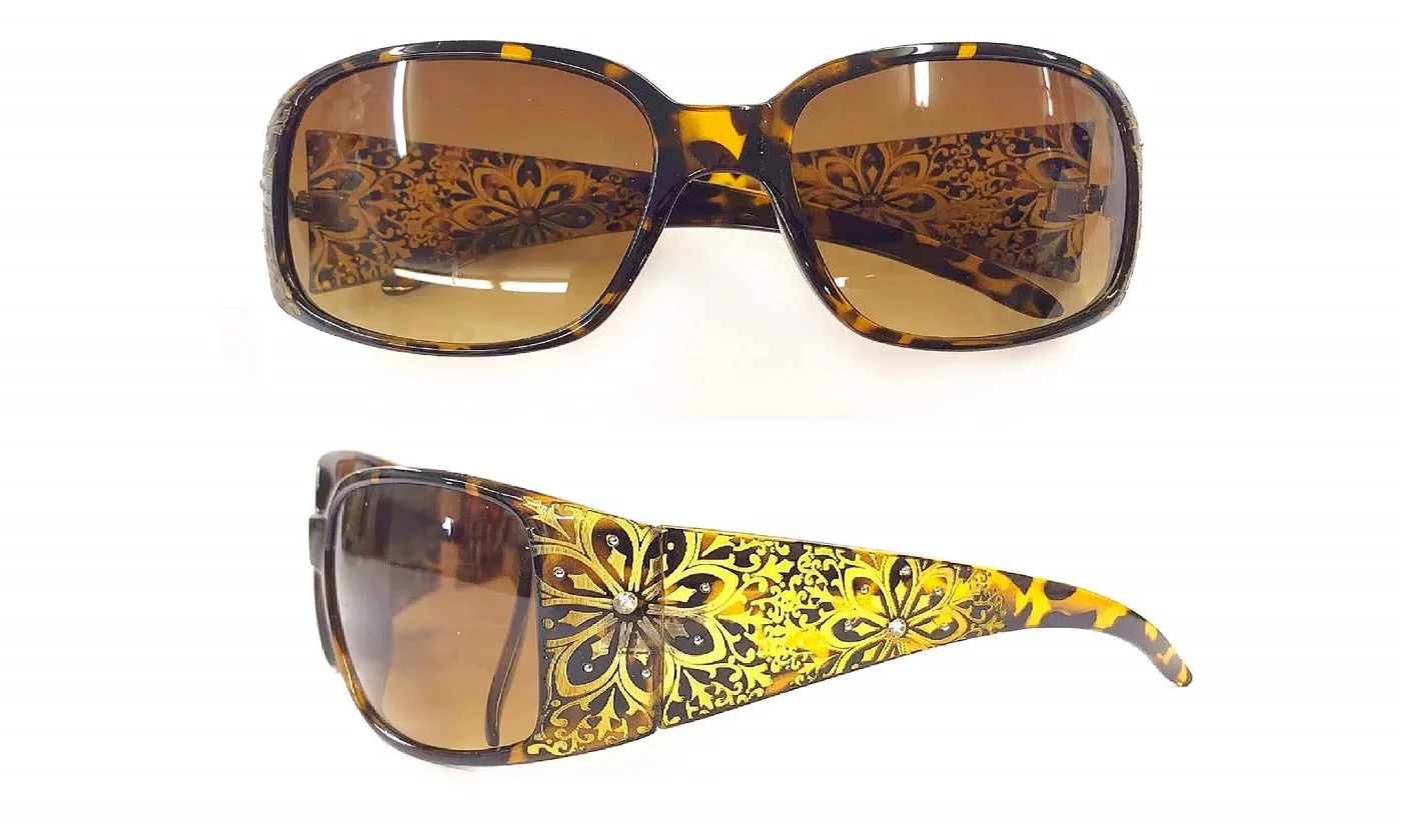 Oversized Flower & Rhinestone Sunglasses