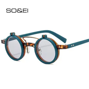 Popular Fashion Small Round Punk Double Bridges Women Sunglasses Retro Flip Shades UV400