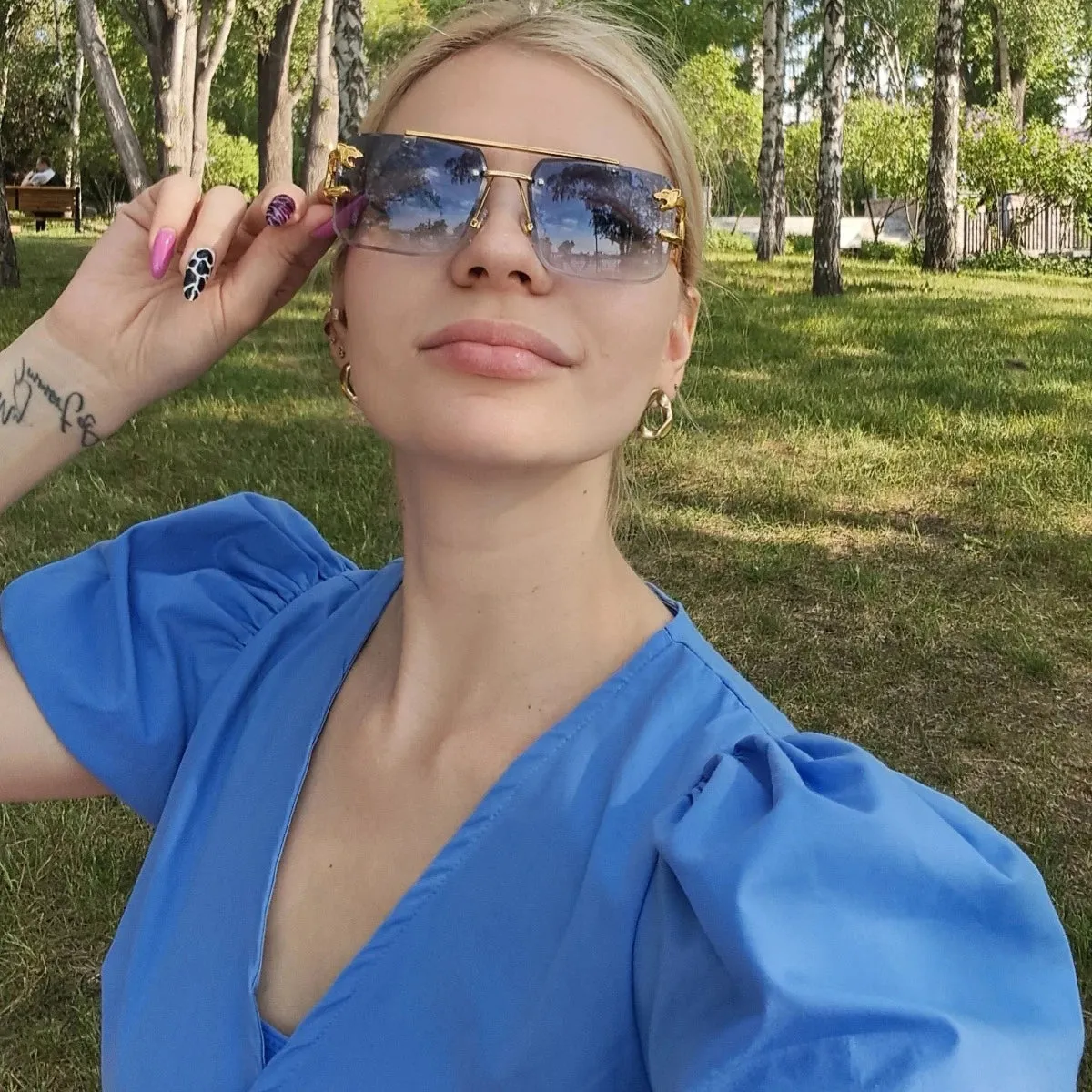 Retro Rimless Steampunk UV400 Sunglasses