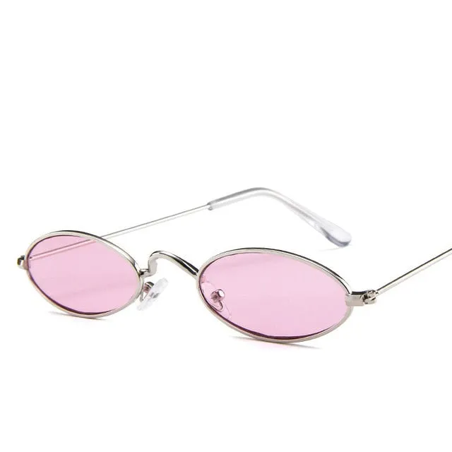 Women Retro Metal Frame Vintage Round Skinny Sun Glasses UV400