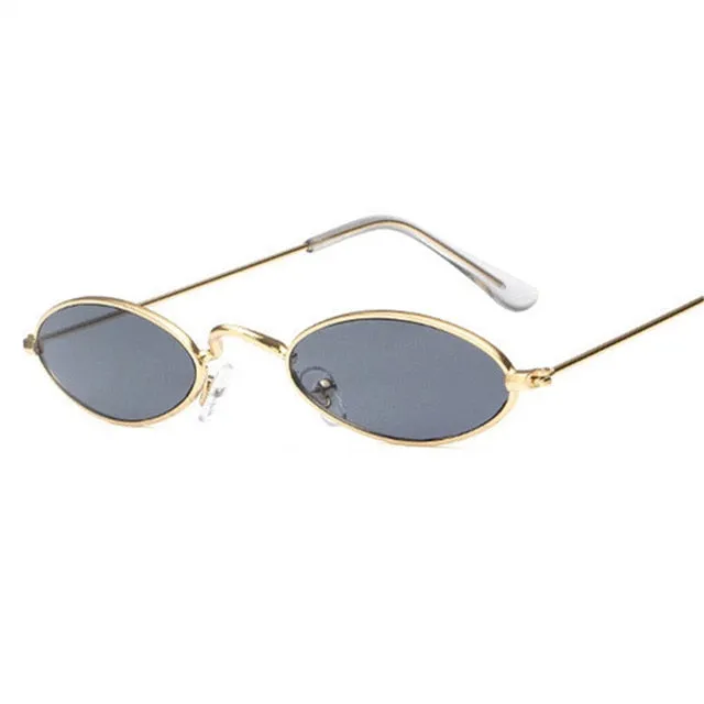 Women Retro Metal Frame Vintage Round Skinny Sun Glasses UV400