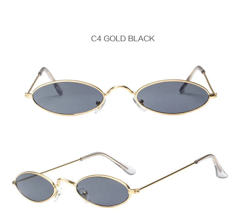 Women Retro Metal Frame Vintage Round Skinny Sun Glasses UV400