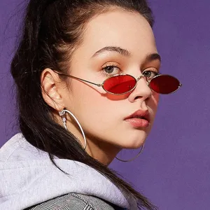 Women Retro Metal Frame Vintage Round Skinny Sun Glasses UV400