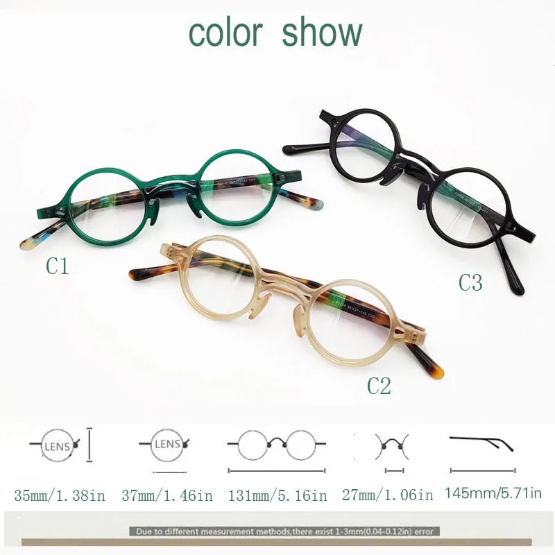 Yujo Unisex Full Rim Small Round Titanium Acetate Eyeglasses Or Polarized Sunglasses