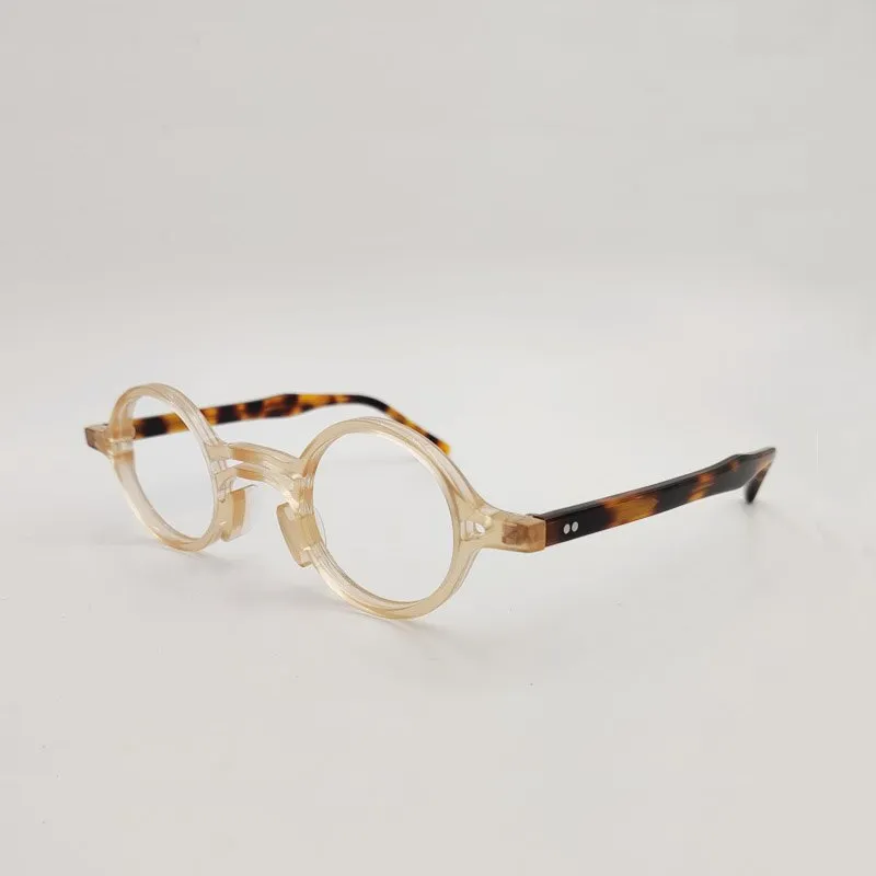 Yujo Unisex Full Rim Small Round Titanium Acetate Eyeglasses Or Polarized Sunglasses