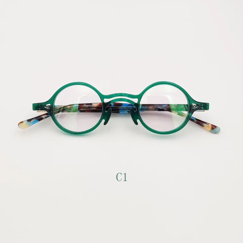 Yujo Unisex Full Rim Small Round Titanium Acetate Eyeglasses Or Polarized Sunglasses
