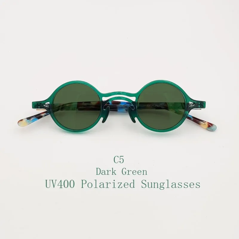 Yujo Unisex Full Rim Small Round Titanium Acetate Eyeglasses Or Polarized Sunglasses